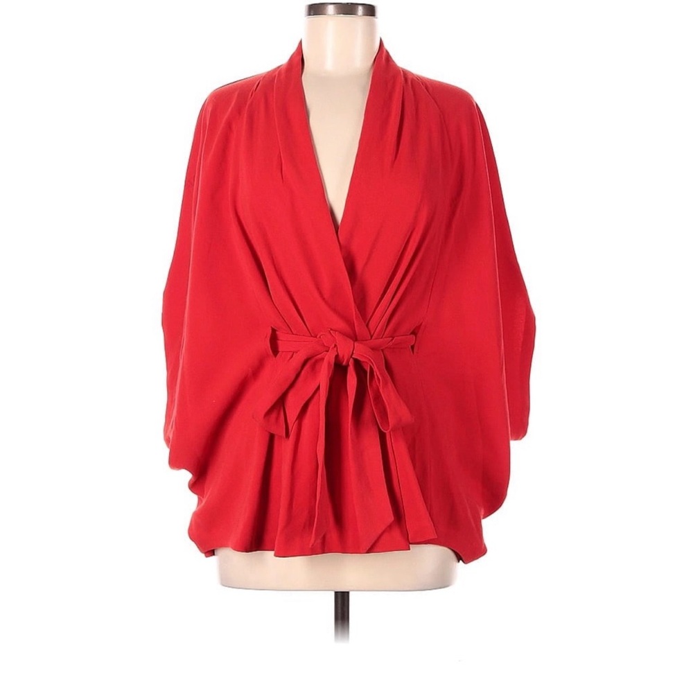 Trina Turk Red Tie Front kimono batwing Blouse